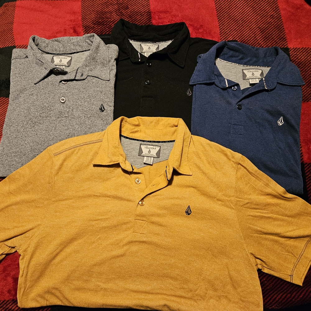 Volcom Boys (XL) Polo Shirt Collection - Black, Blue, Gray, Yellow
